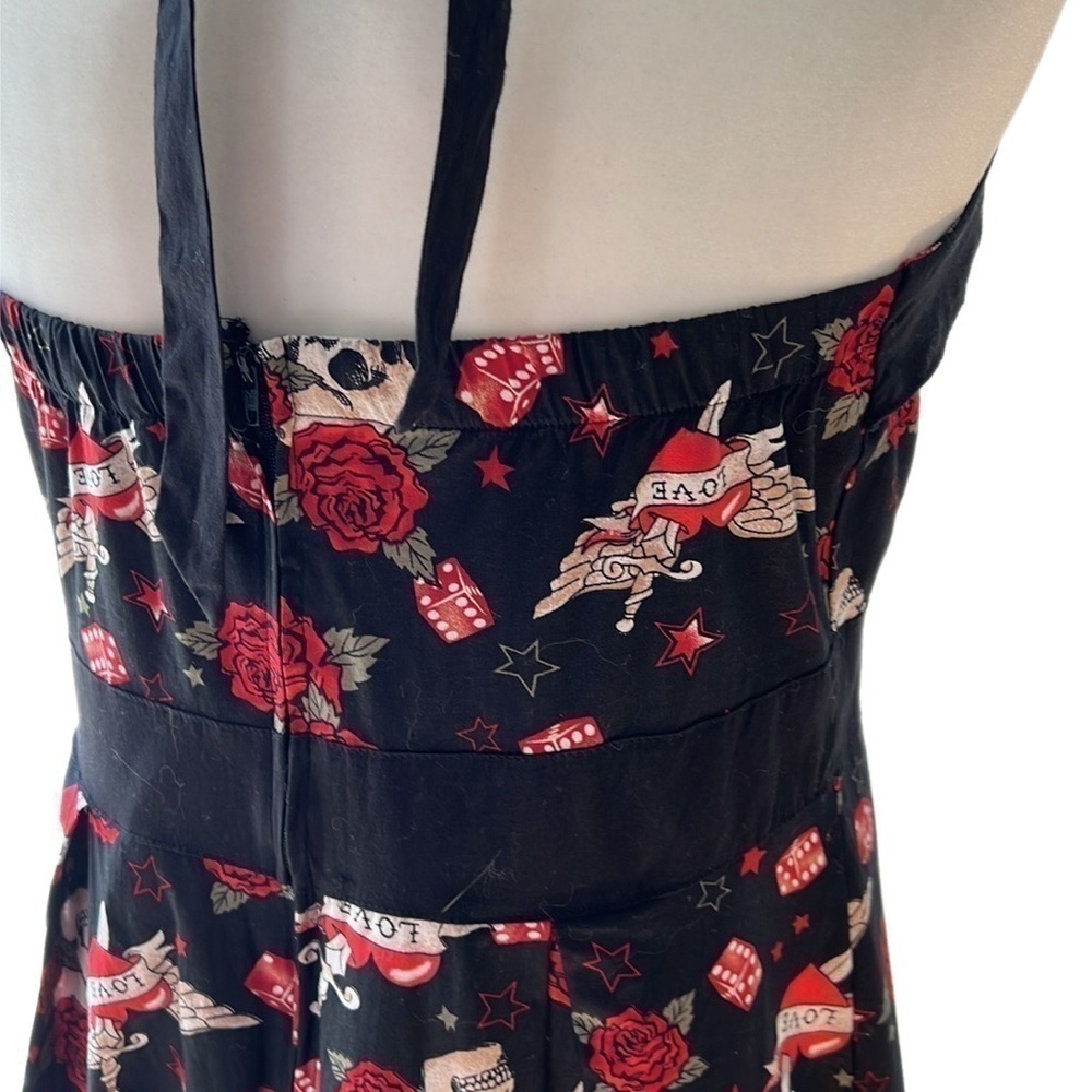 EUC Torrid Retro Chic Love Dice Roses Blk Skull Pin Up Circle Skirt Dress 12 - Picture 7 of 15